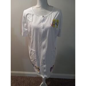 Women's Size 1X Club Z Collection Swimsuit Cover, Zip Up Flip Flop Embroidery